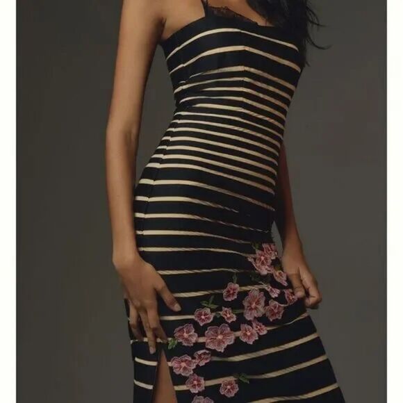 Maeve By Anthropologie Women's Midi Dress Square Neck Sleeveless Slim Sz 0 Black - Picture 2 of 8